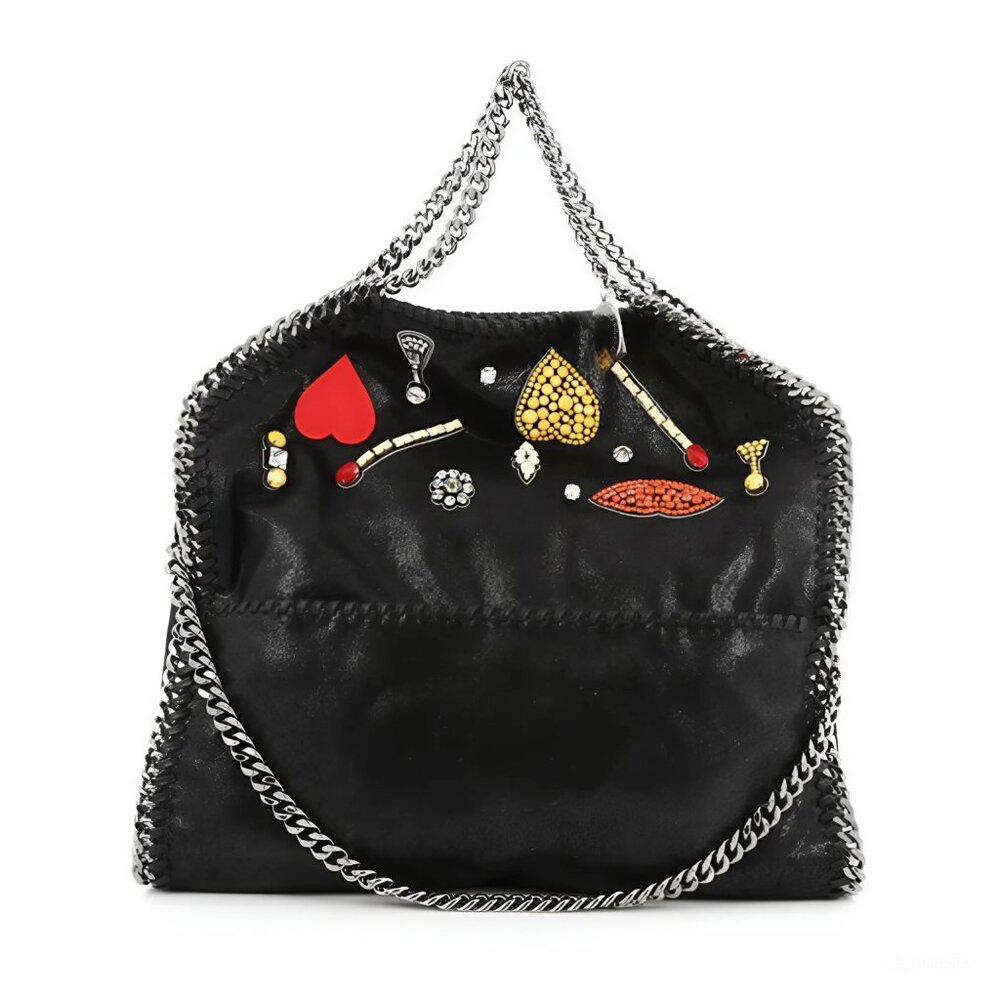 Stella Mccartney Falabella Heart Suede Embellished Tote Handbag Black Bag NEW - Picture 2 of 14